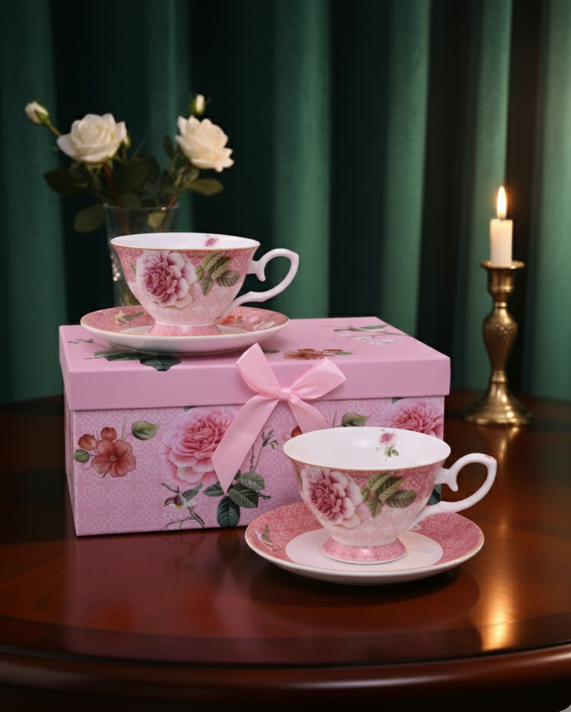 Peony Petals Tea Cup & Saucer Pink - Set Of 2